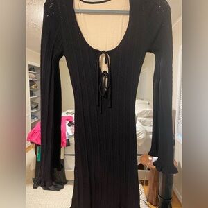 Tiger Mist Black Knit Dress with Tie Detail